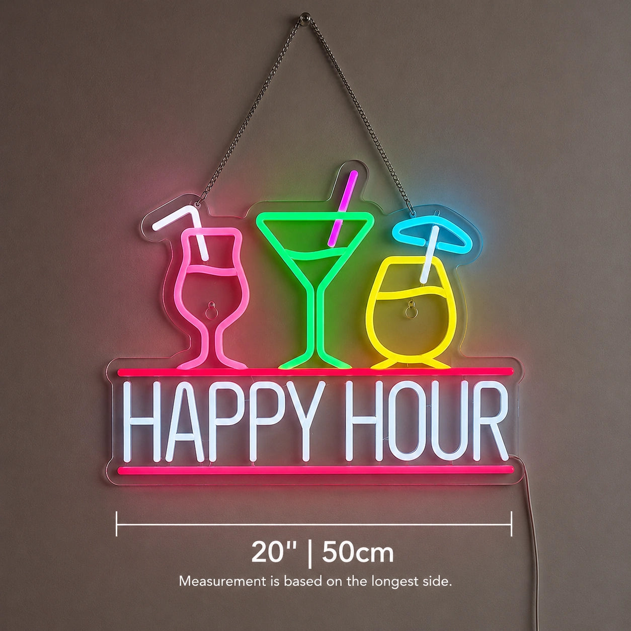Hanging Happy Hour Neon Sign LED Neon Sign size image