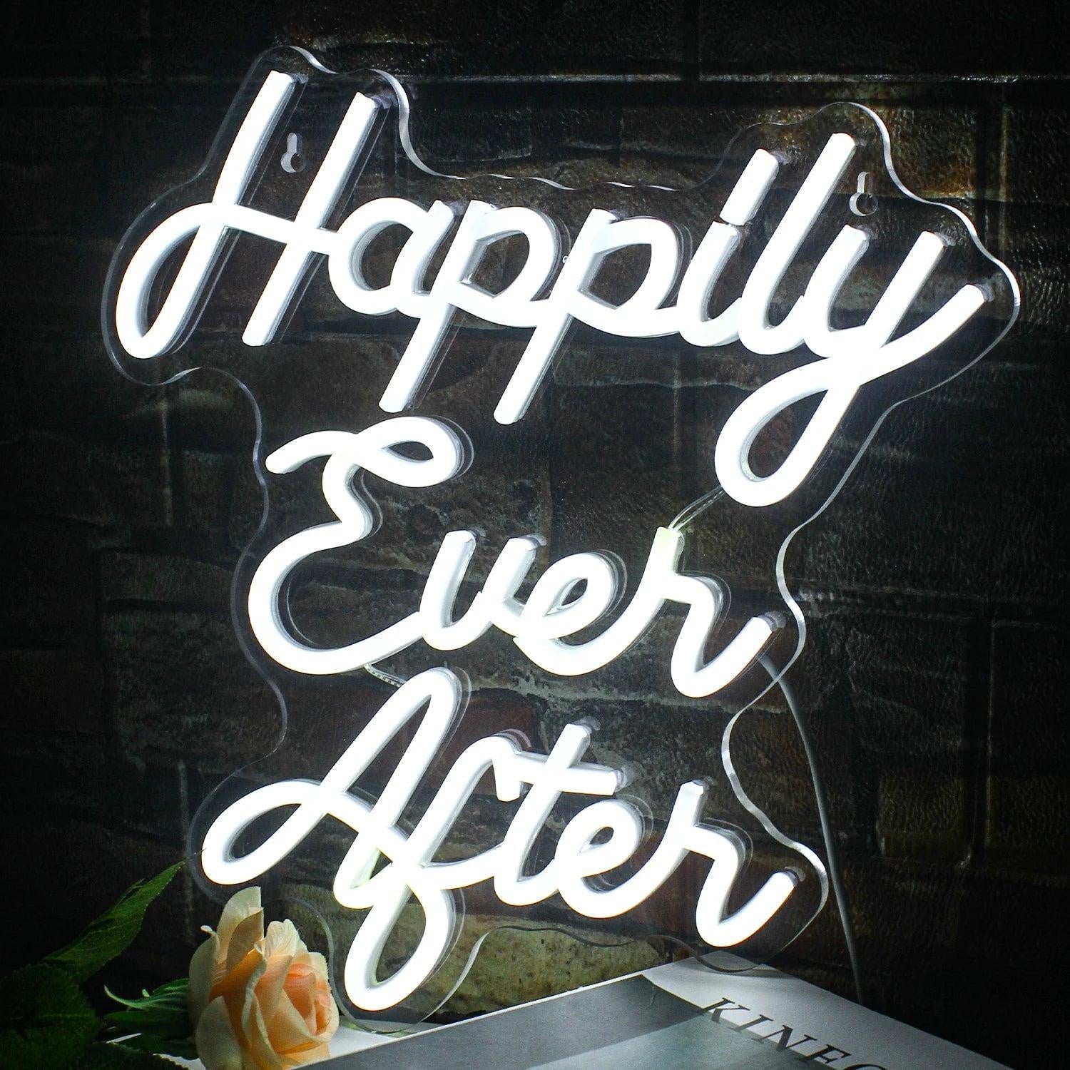 Happily Ever After White Script Led Neon Sign Wedding Anniversary Home Decor - Shineneon