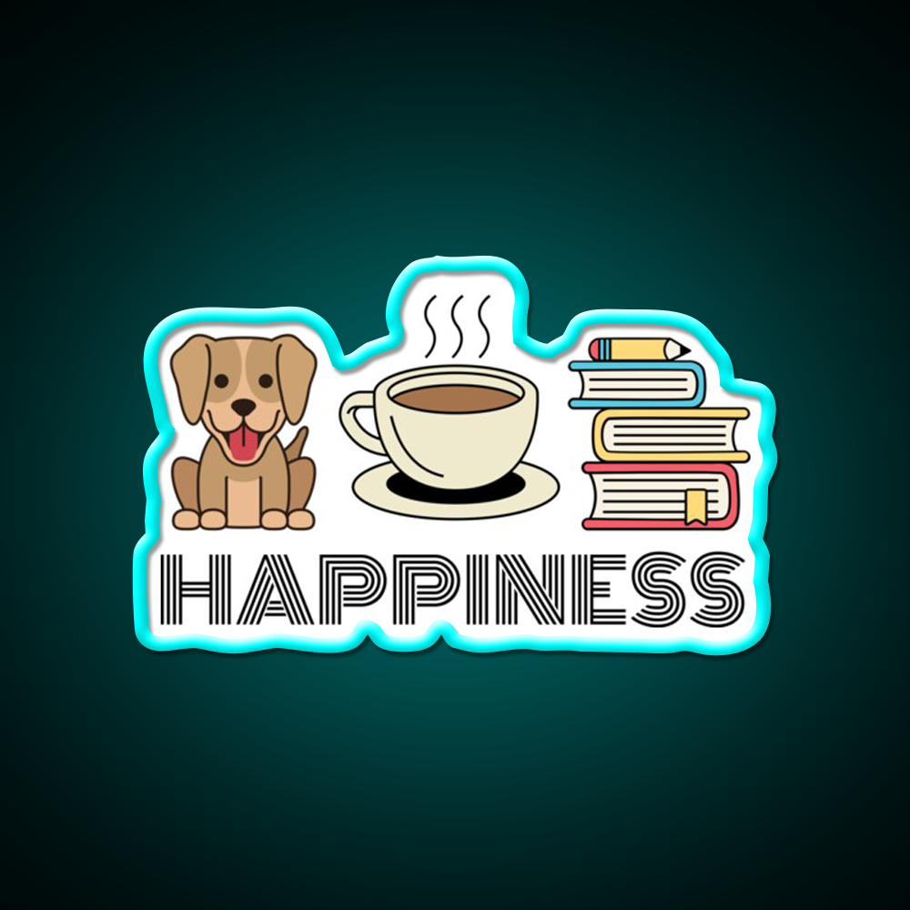 Happiness Dogs Coffee Books Motivation Led Neon Sign Espresso Bar Art Rgb Color