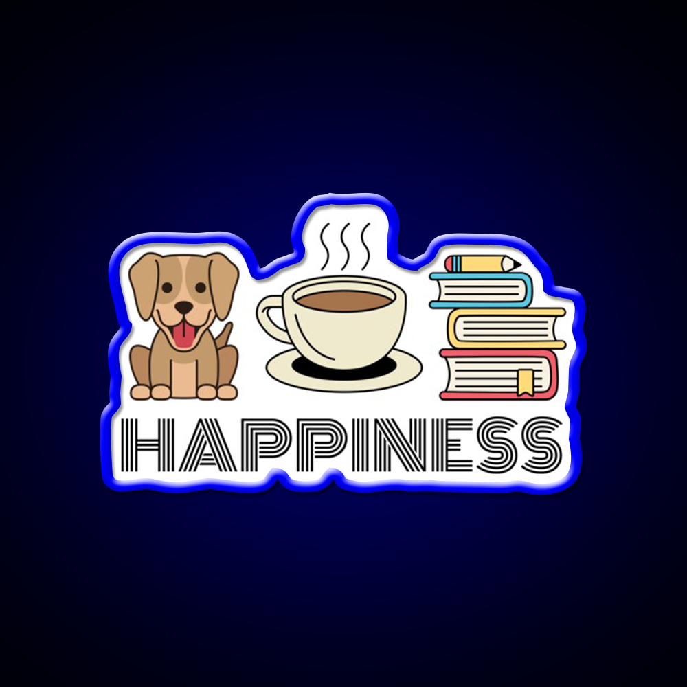 Happiness Dogs Coffee Books Motivation Led Neon Sign Espresso Bar Art Rgb Color