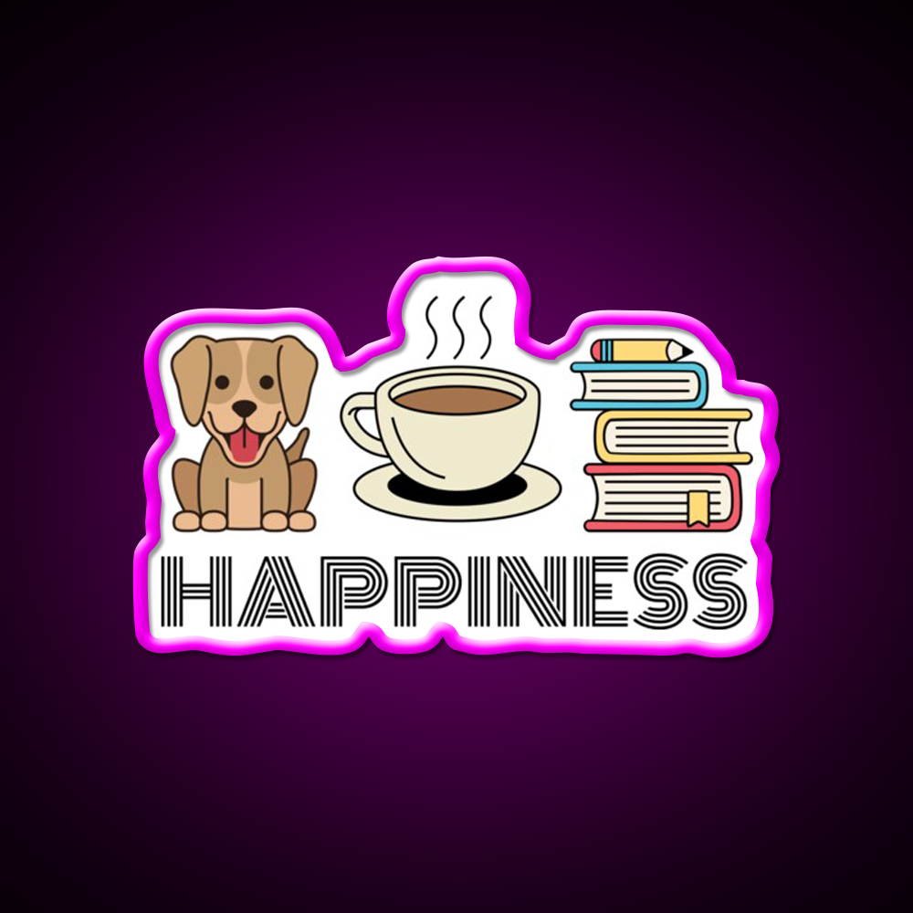 Happiness Dogs Coffee Books Motivation Led Neon Sign Espresso Bar Art Rgb Color