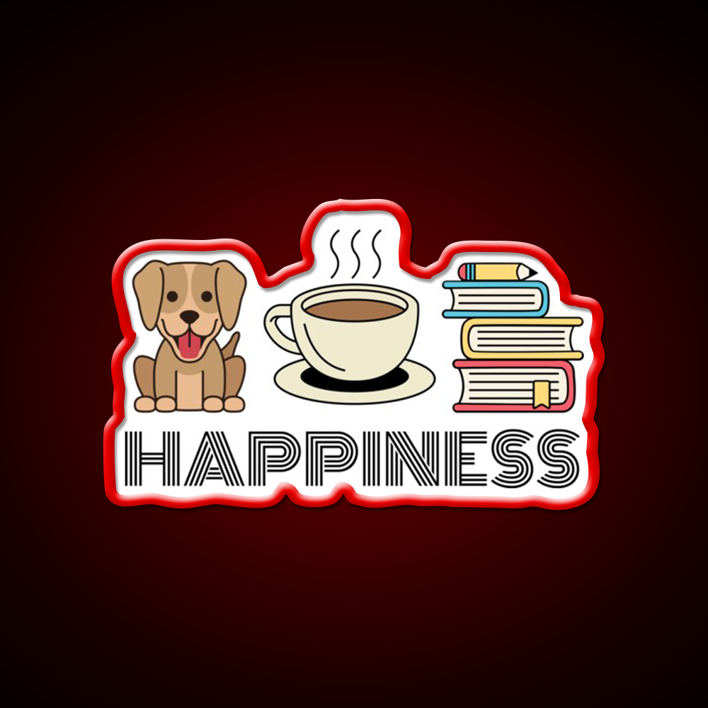 Happiness Dogs Coffee Books Motivation Led Neon Sign Espresso Bar Art Rgb Color