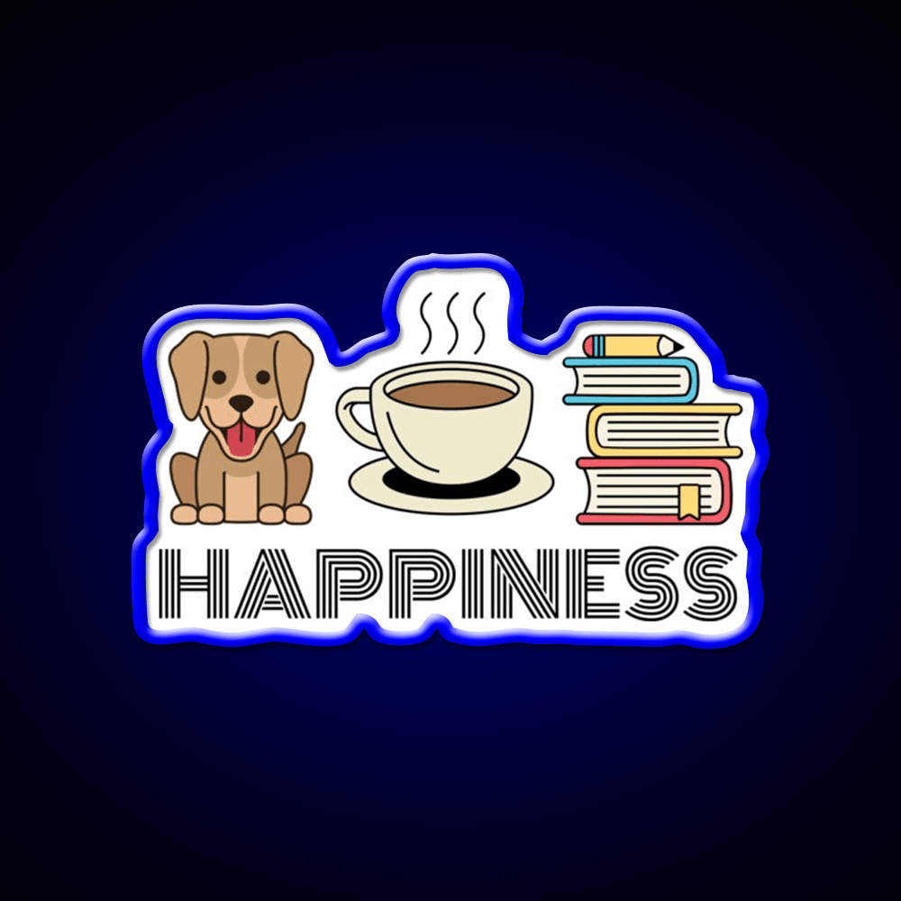 Happiness Dogs Coffee Books Motivation Led Neon Sign Espresso Bar Art Rgb Color - Shineneon
