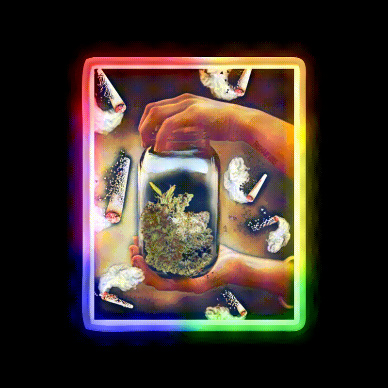 Happiness In A Jar Hemp Inspired Green Leaf Led Neon Sign Rgb Color - LED neon sign close-up detail