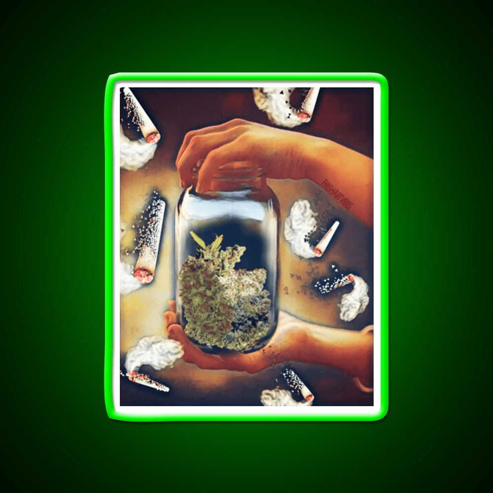 Happiness In A Jar Hemp Inspired Green Leaf Led Neon Sign Rgb Color - Shineneon