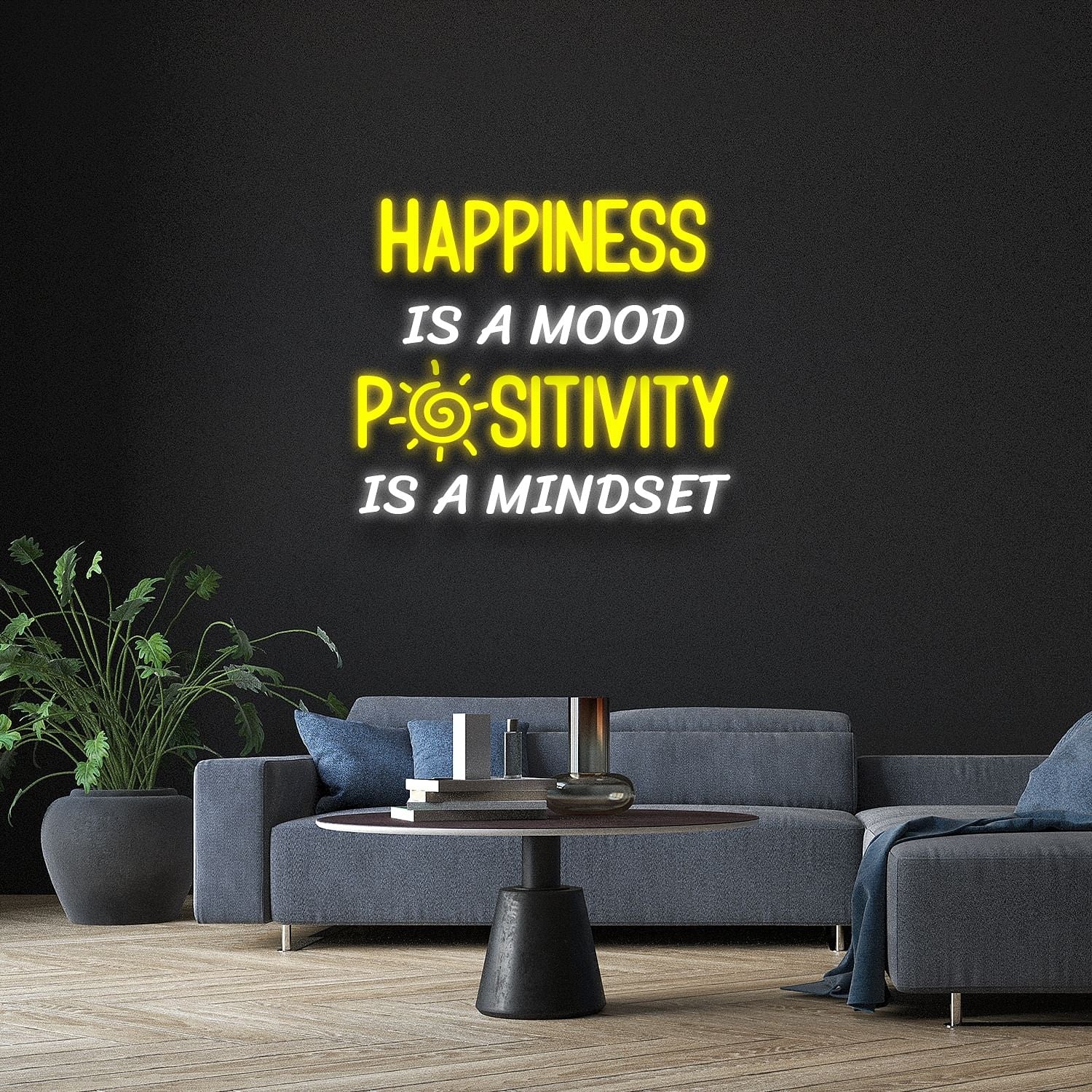 Happiness Is A Mood Positivity Is A Mindset Led Neon Signs Wall Art | Shineneon