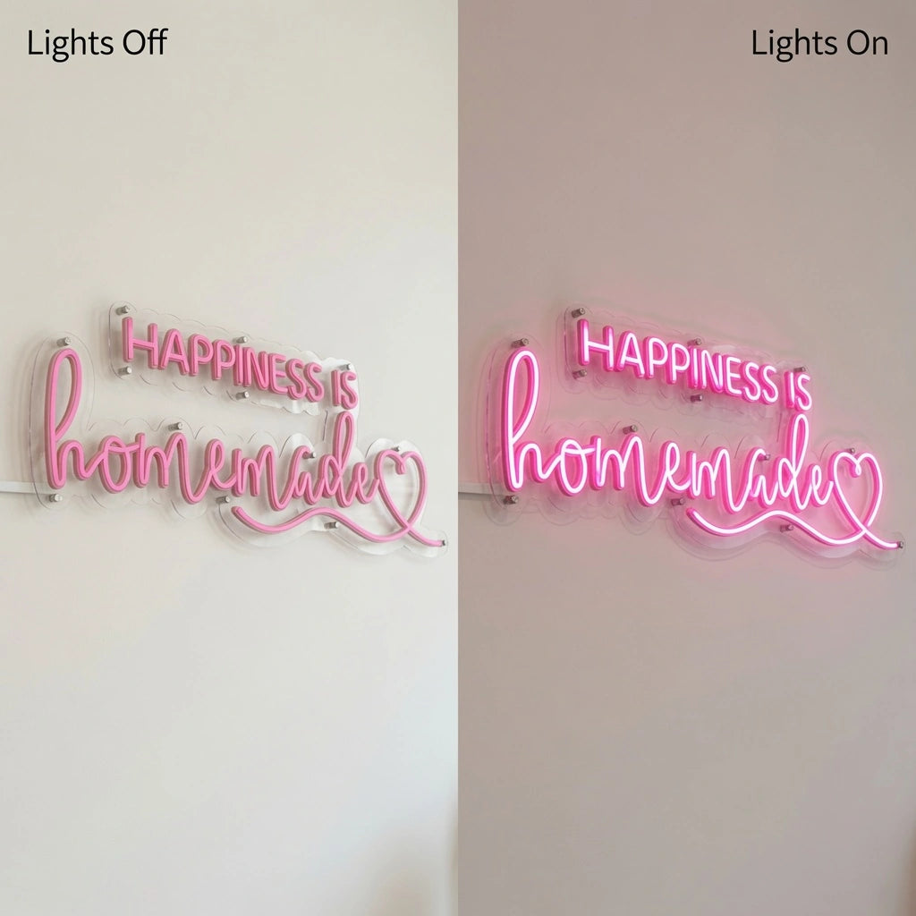 Happiness Is Homemade LED Neon Sign - 06 Day Night Comparison