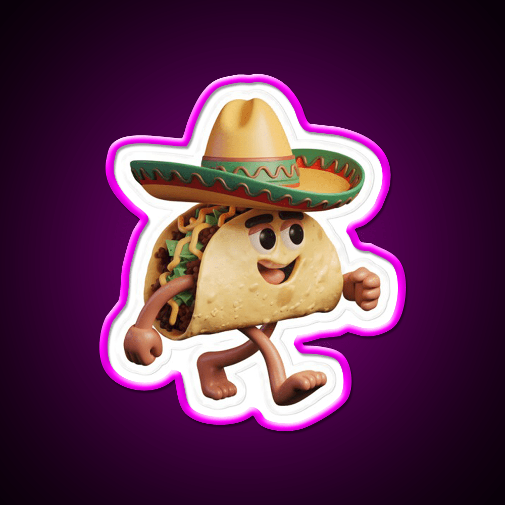 Happy 3D Taco In Festive Sombrero Taco Led Neon Sign Rgb Color - Shineneon