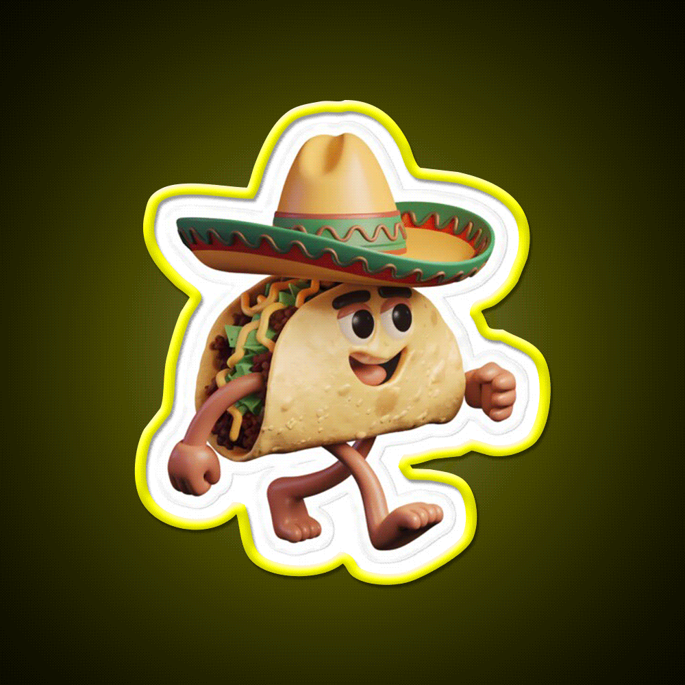 Happy 3D Taco In Festive Sombrero Taco Led Neon Sign Rgb Color - Custom LED neon sign front view