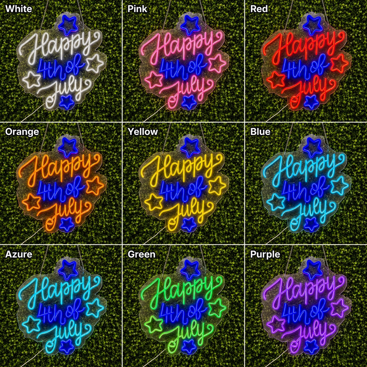Happy 4th Of July LED Neon Sign day and night comparison