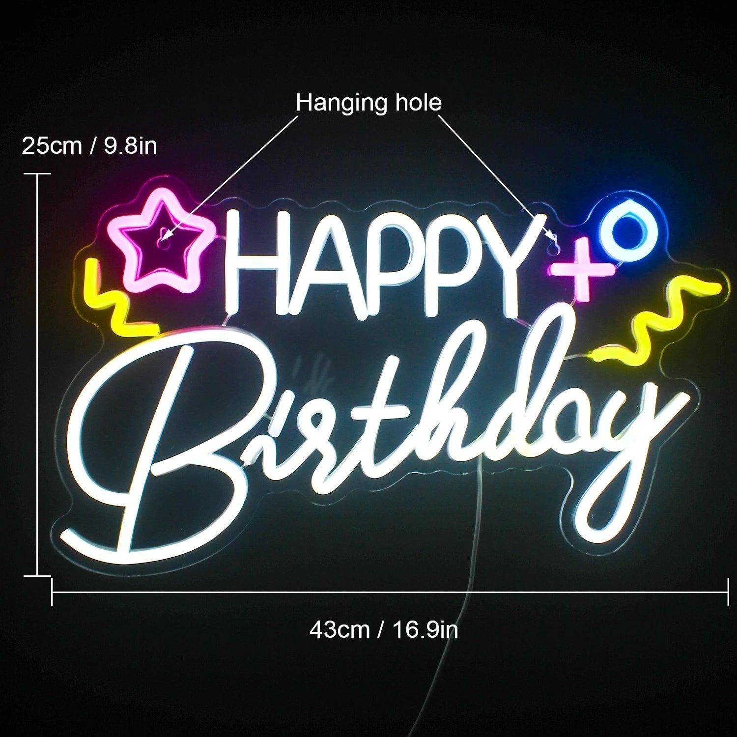 Happy Birthday 5v Usb Led Neon Sign With Star Wave Patterns Indoor Decor - Shineneon