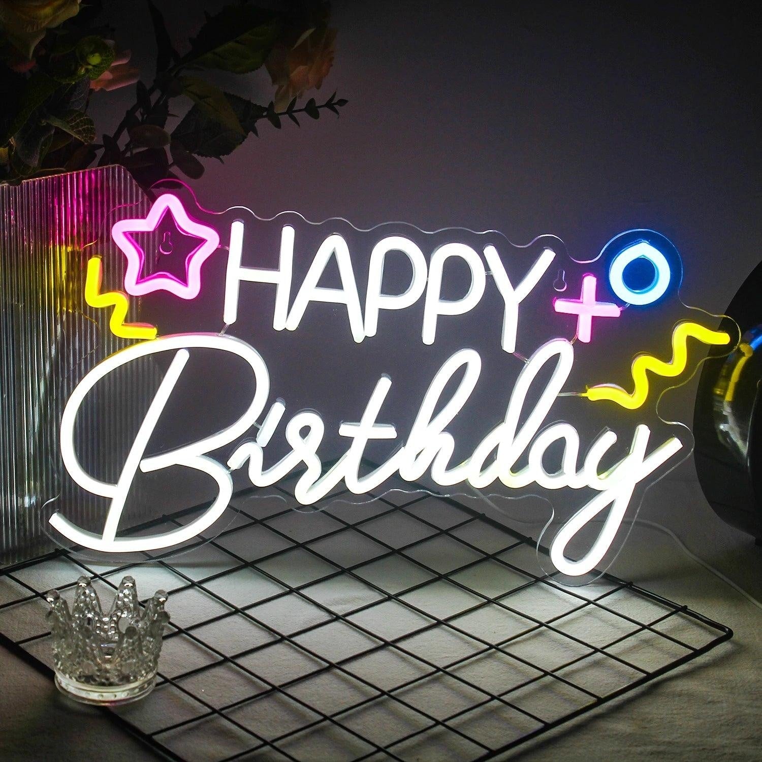 Happy Birthday 5v Usb Led Neon Sign With Star Wave Patterns Indoor Decor - Shineneon