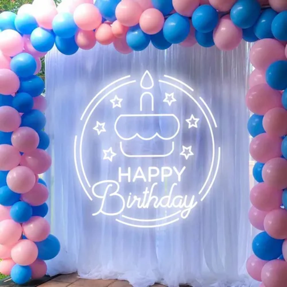 Happy Birthday Cake In Circle Led Neon Sign | Shineneon