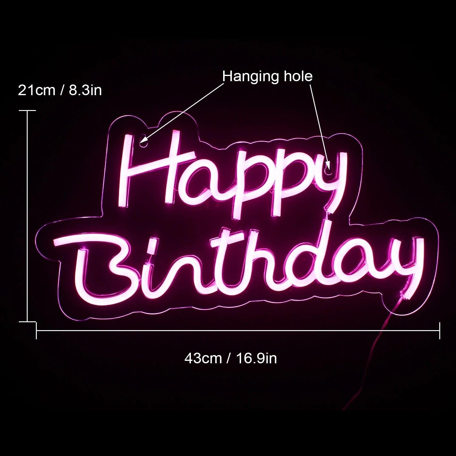 Happy Birthday Led Neon Sign Warm White Glow Indoor Party Decor - Shineneon