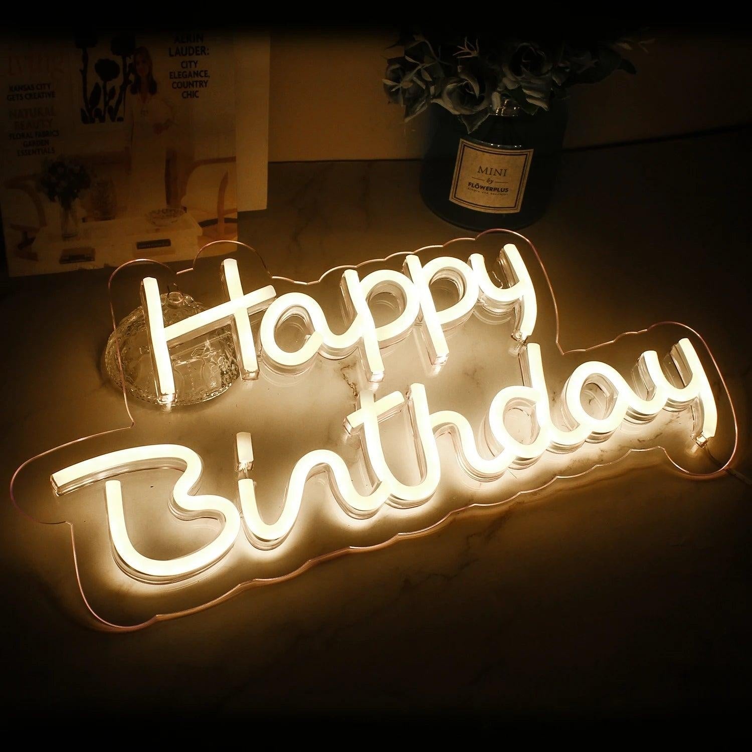 Happy Birthday Led Neon Sign Warm White Glow Indoor Party Decor - Shineneon