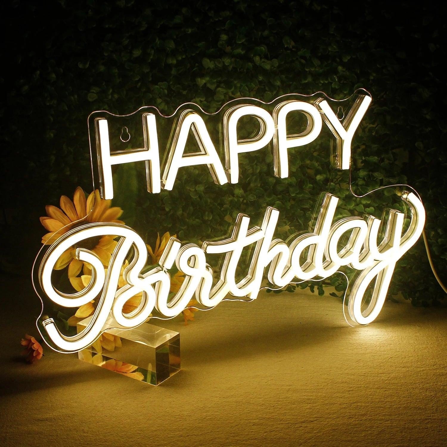 Happy Birthday Warm White Led Neon Sign Elegant Font Indoor Celebration - Shineneon