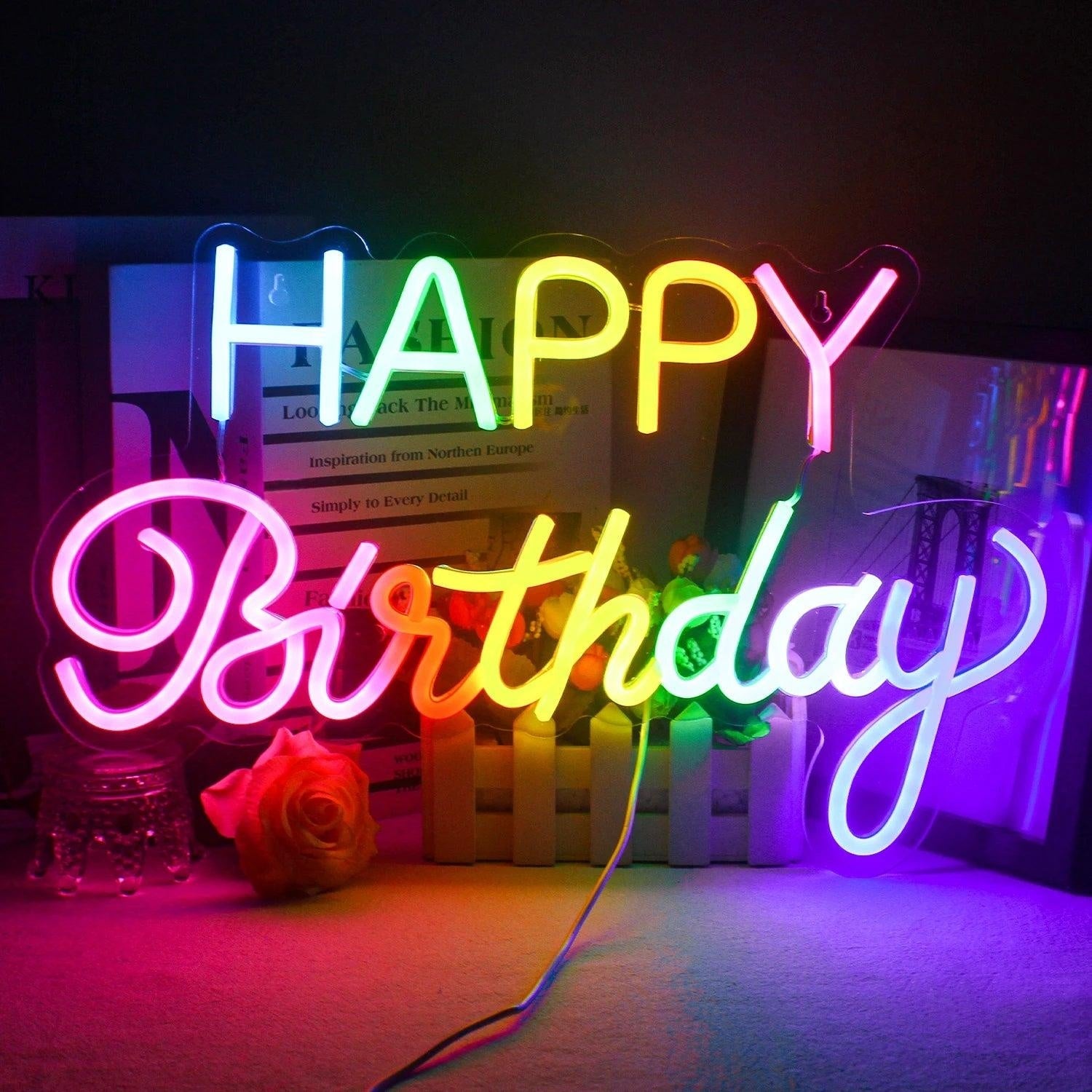 Happy Birthday Warm White Led Neon Sign Elegant Font Indoor Celebration - Shineneon
