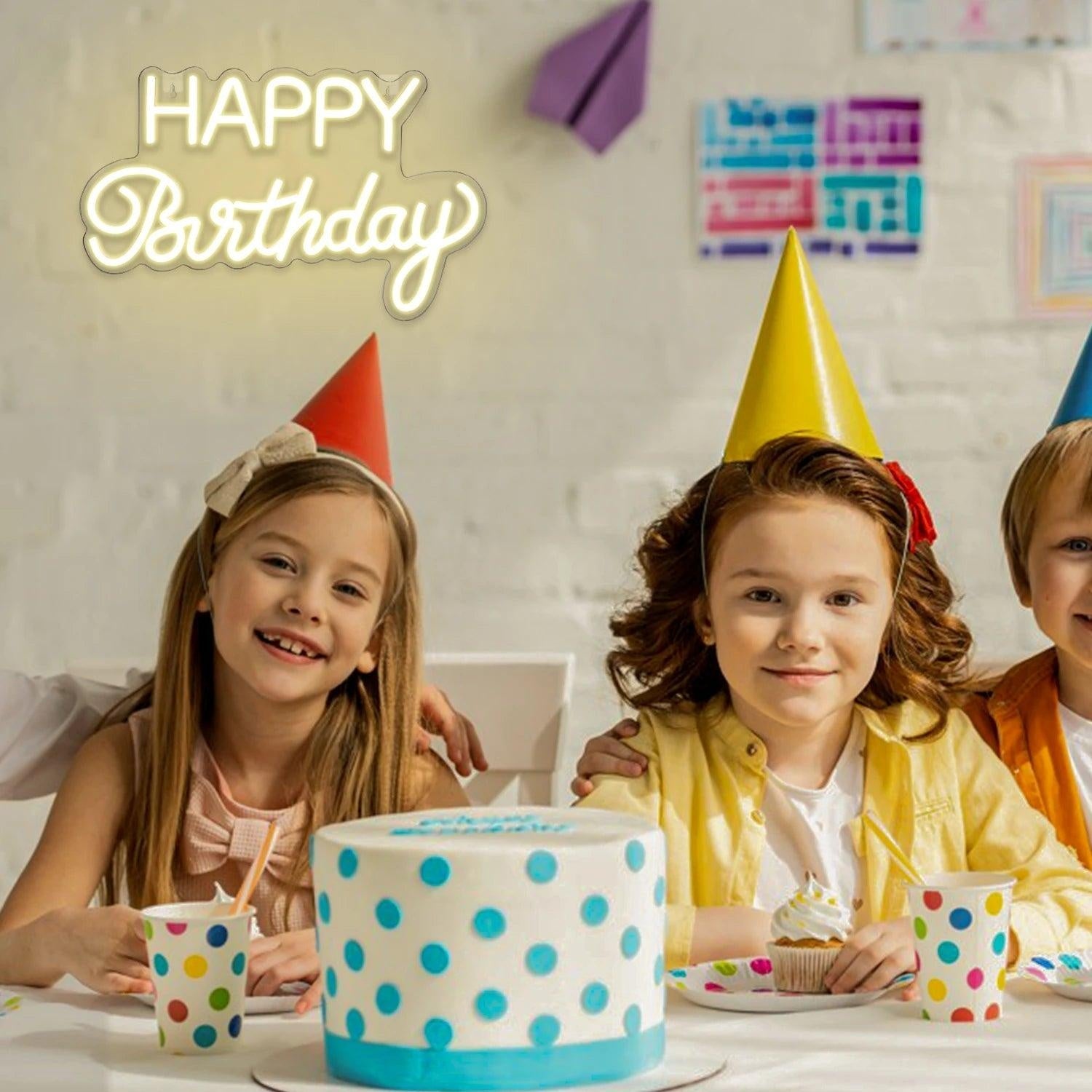 Happy Birthday Warm White Led Neon Sign Elegant Font Indoor Celebration - Shineneon