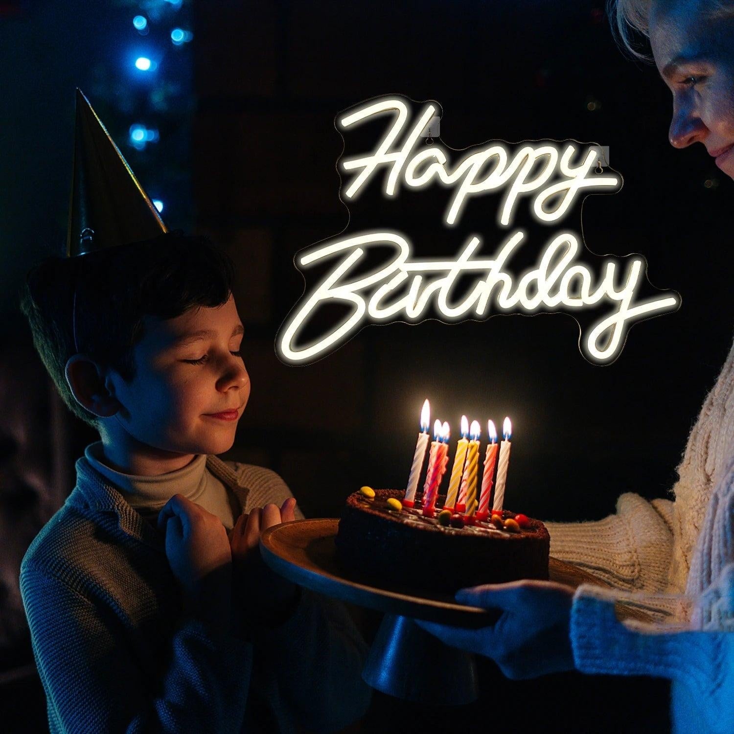 Happy Birthday White Glow Led Neon Sign Indoor Birthday Decor - Shineneon