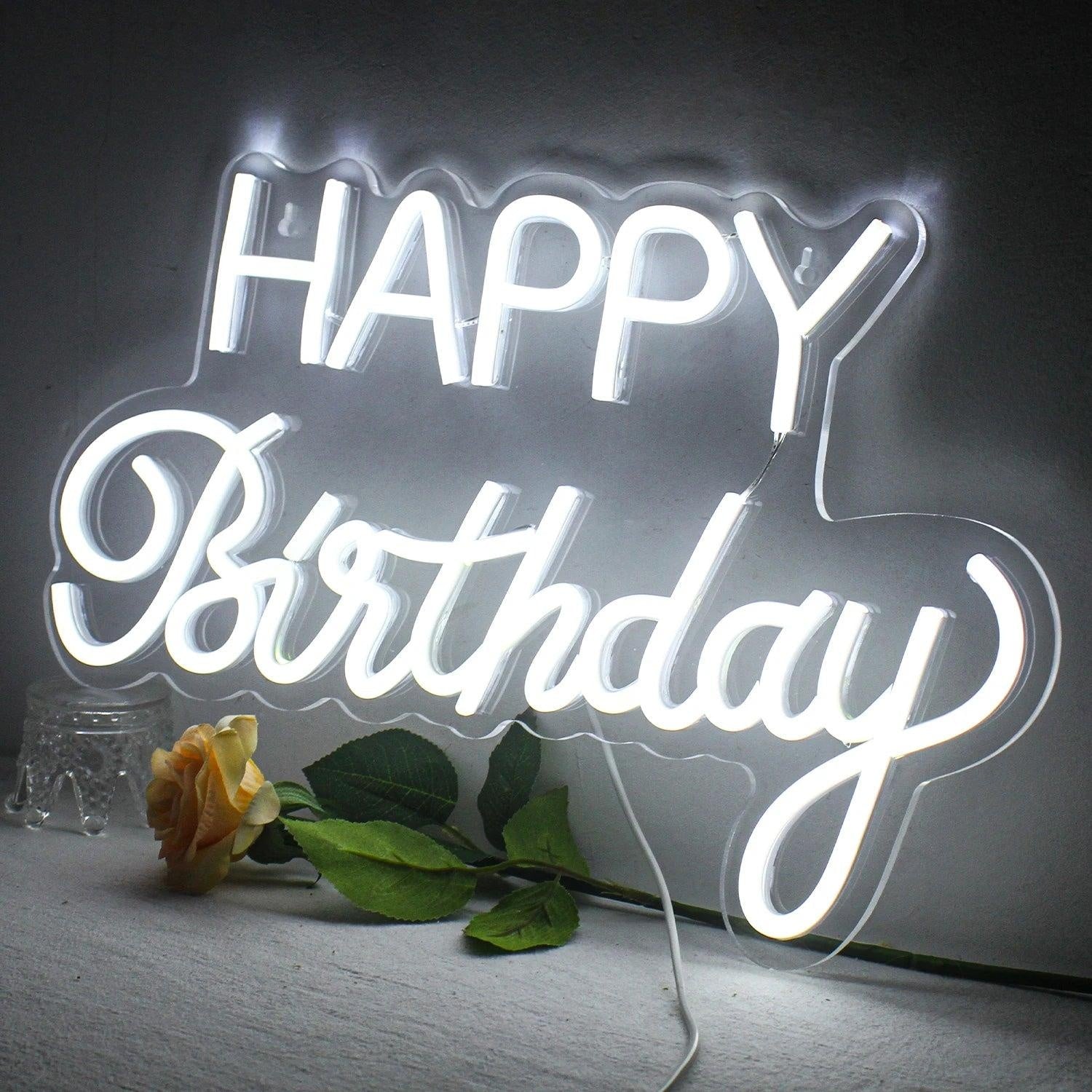 Happy Birthday White Glow Led Neon Sign Indoor Birthday Decor - Shineneon