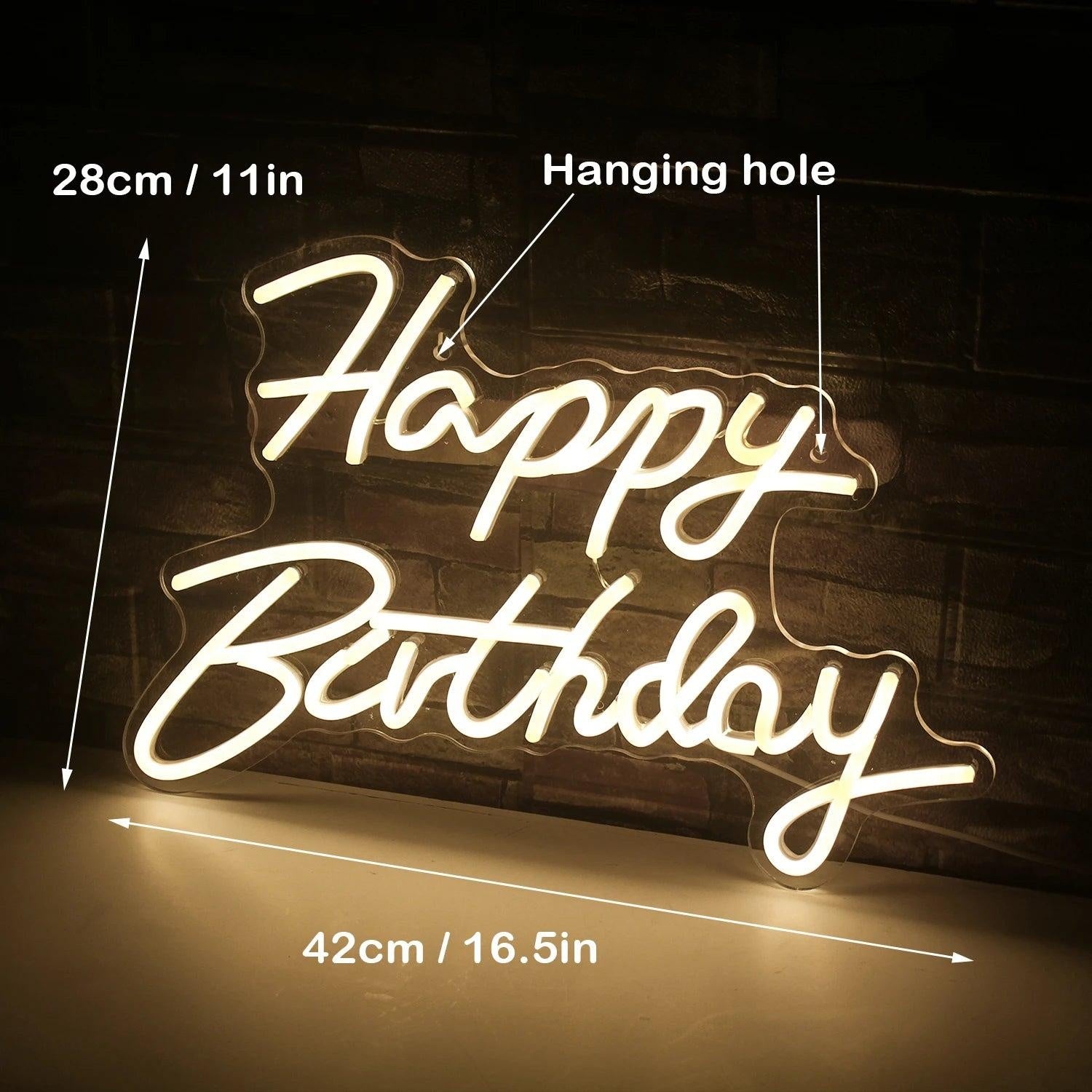 Happy Birthday White Glow Led Neon Sign Indoor Birthday Decor - Shineneon