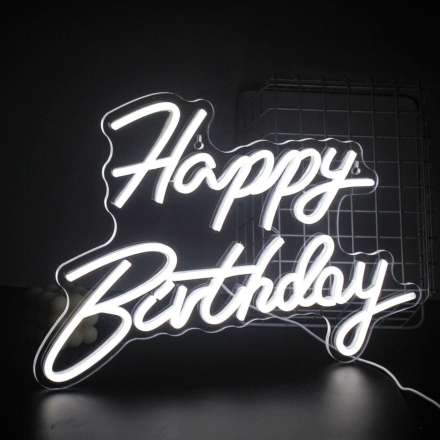 Happy Birthday White Glow Led Neon Sign Indoor Birthday Decor - Shineneon