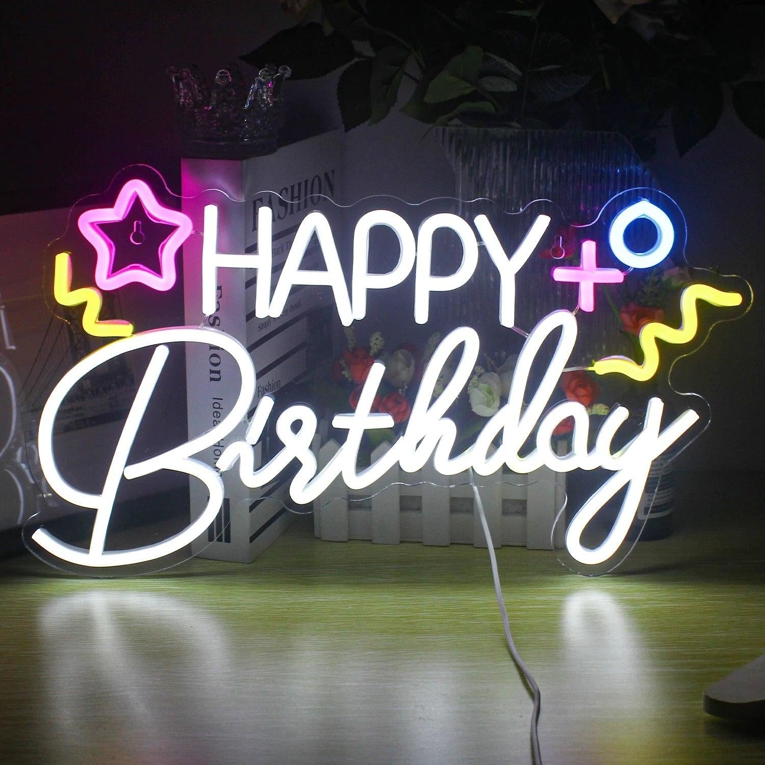 Happy Birthday White Glow Led Neon Sign Indoor Birthday Decor - Shineneon