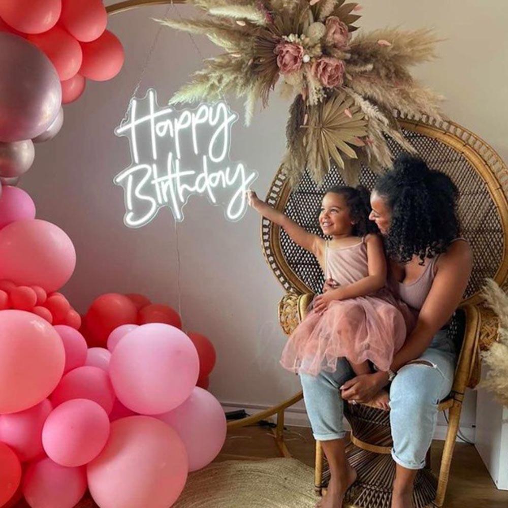 Happy Birthday White Handwritten Led Neon Sign For Indoor Party Decor | Shineneon