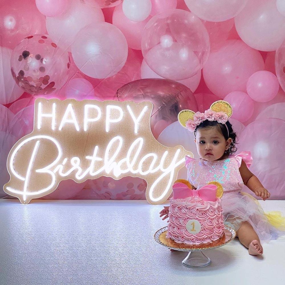 Happy Birthday White Led Neon Sign Dual Font Indoor Party Decor | Shineneon