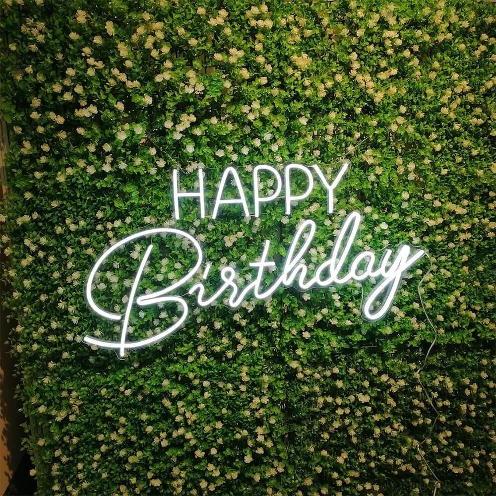 Happy Birthday White Led Neon Sign Dual Font Indoor Party Decor | Shineneon