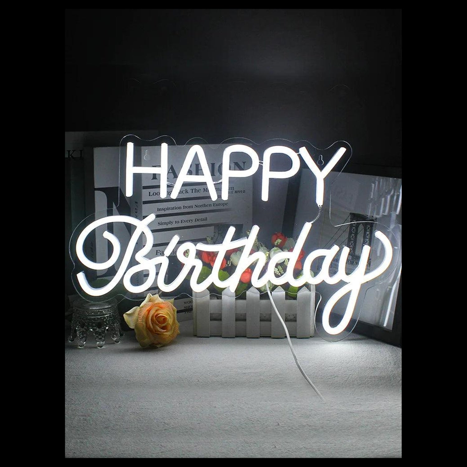 Happy Birthday White Led Neon Sign Indoor Party Decor - Shineneon