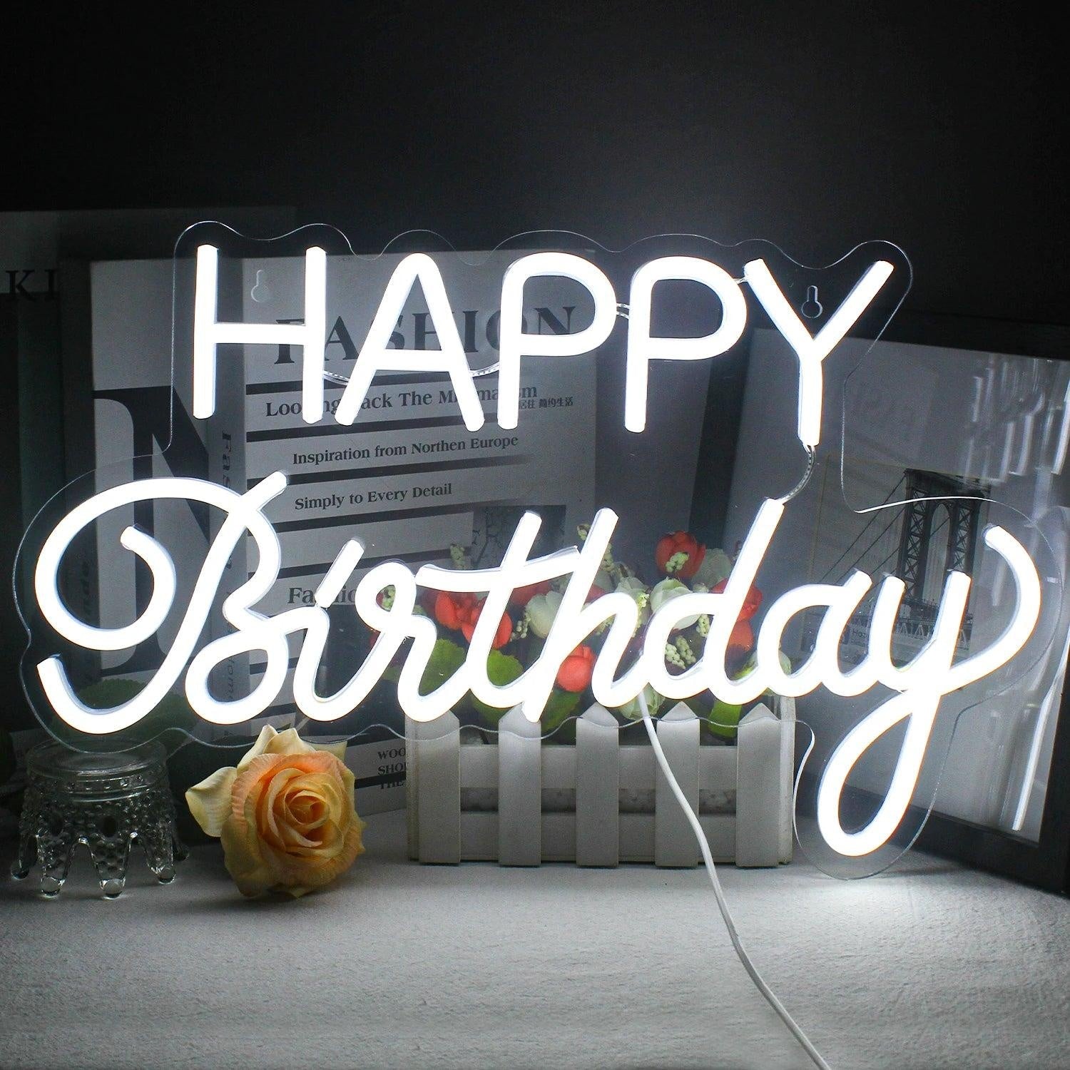 Happy Birthday White Led Neon Sign Indoor Party Decor - Shineneon