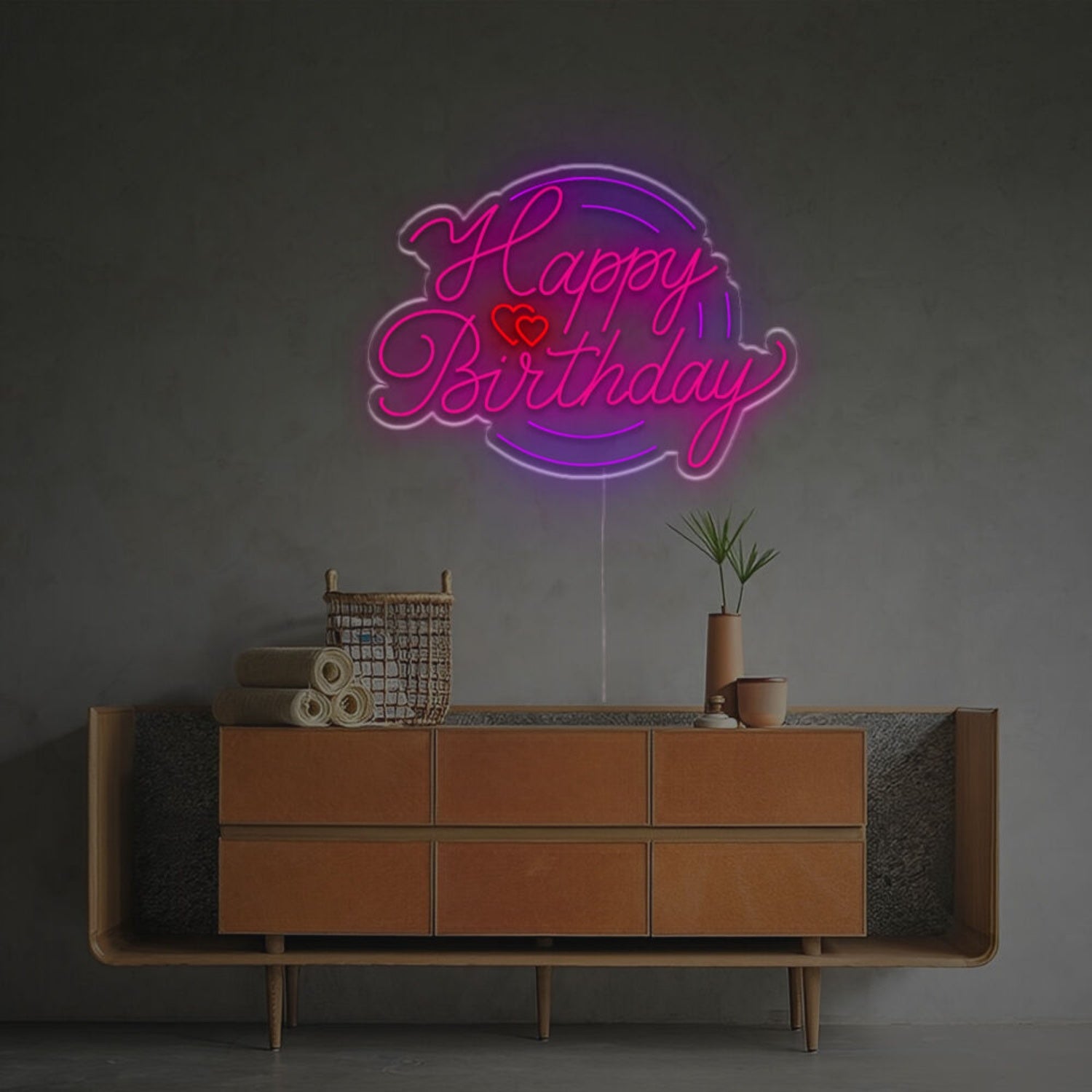 Happy Birthday With Circle Led Neon Sign | Shineneon