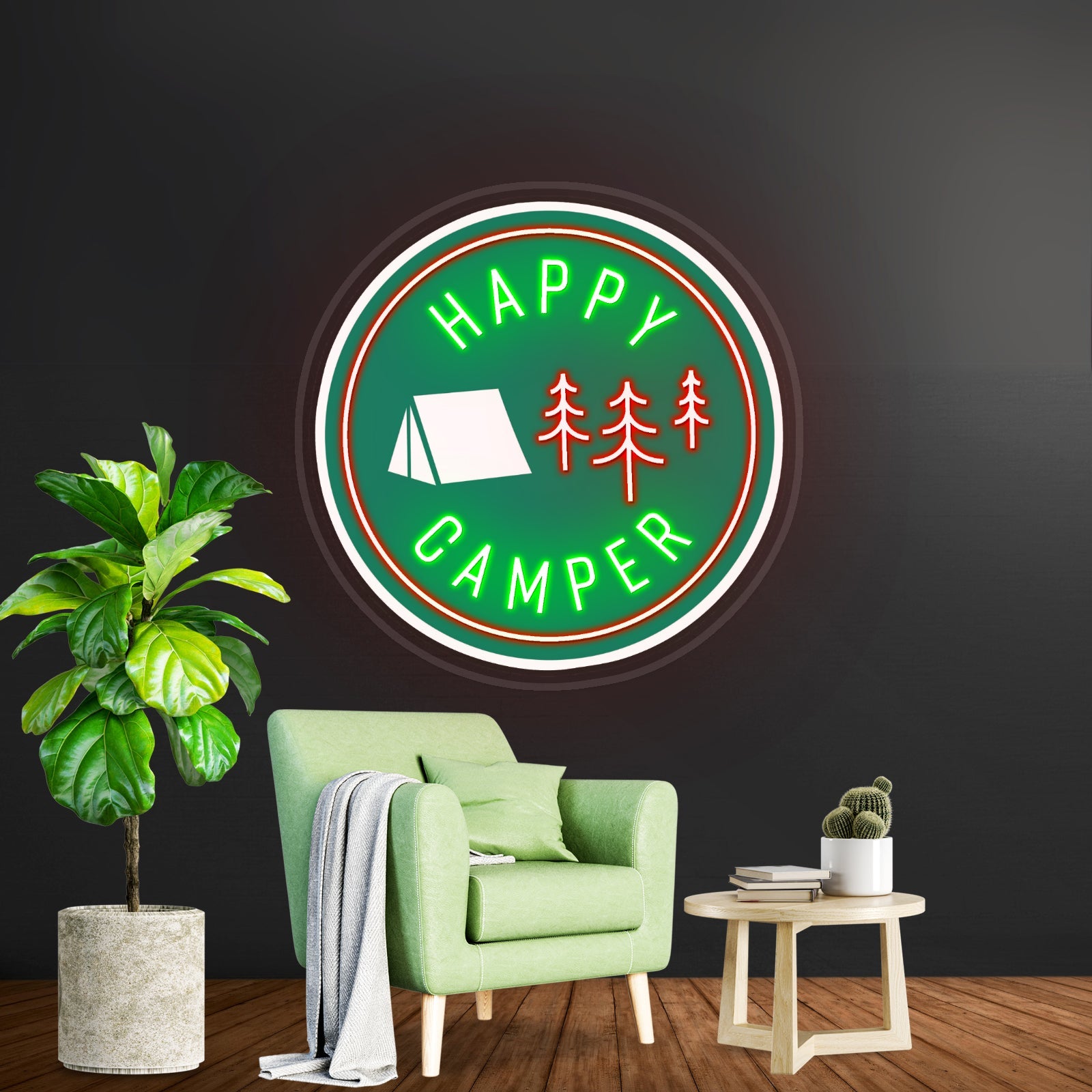 Happy Camper Green Tent Outdoor Neon Signs - Shineneon