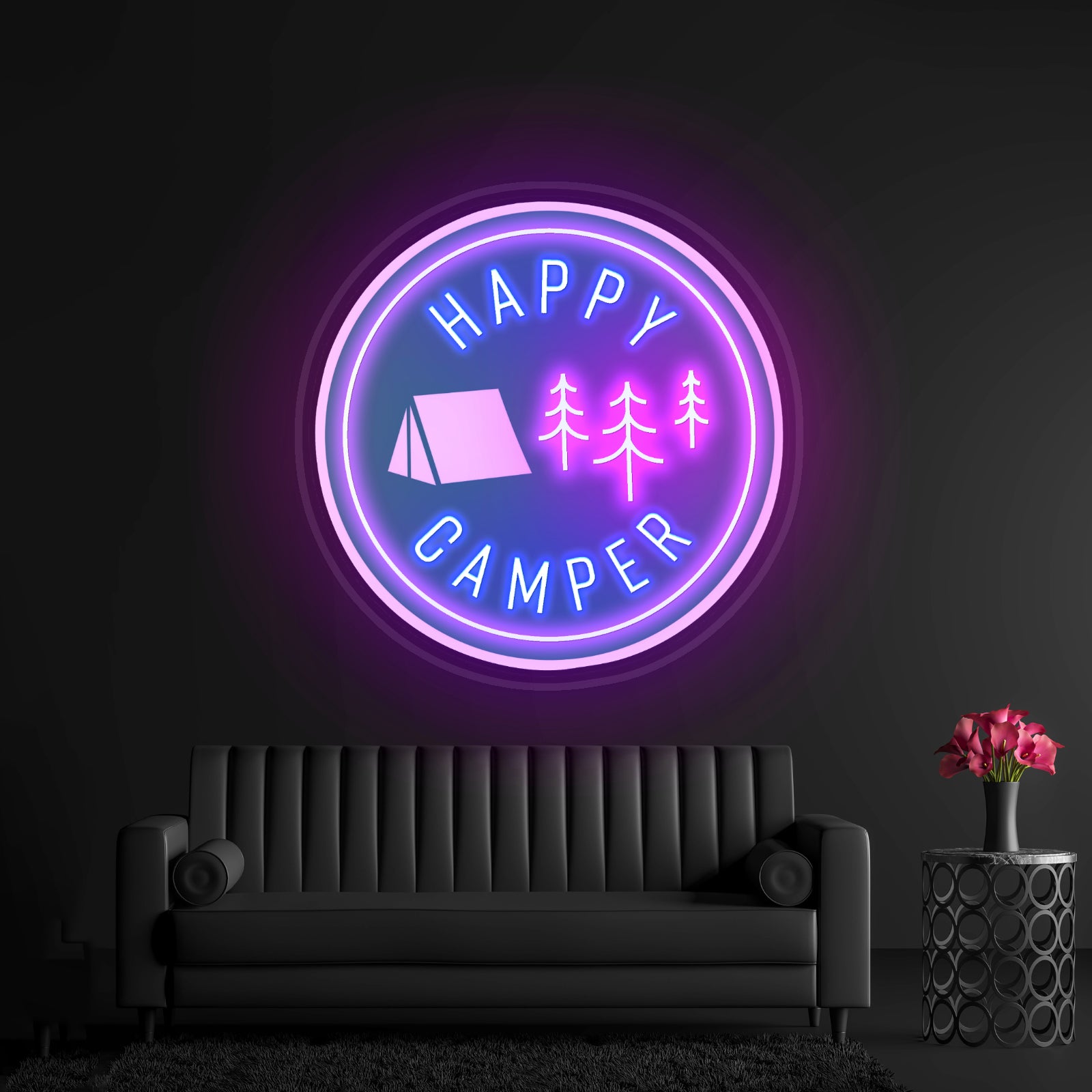 Happy Camper Green Tent Outdoor Neon Signs