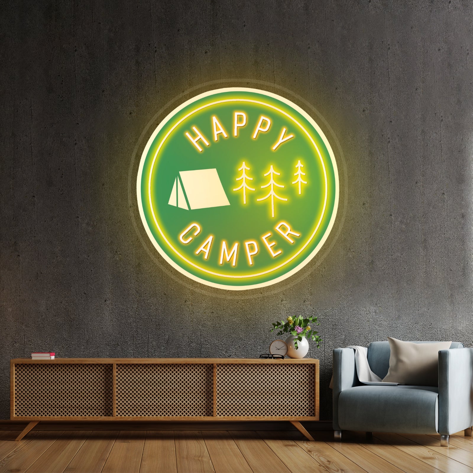 Happy Camper Green Tent Outdoor Neon Signs