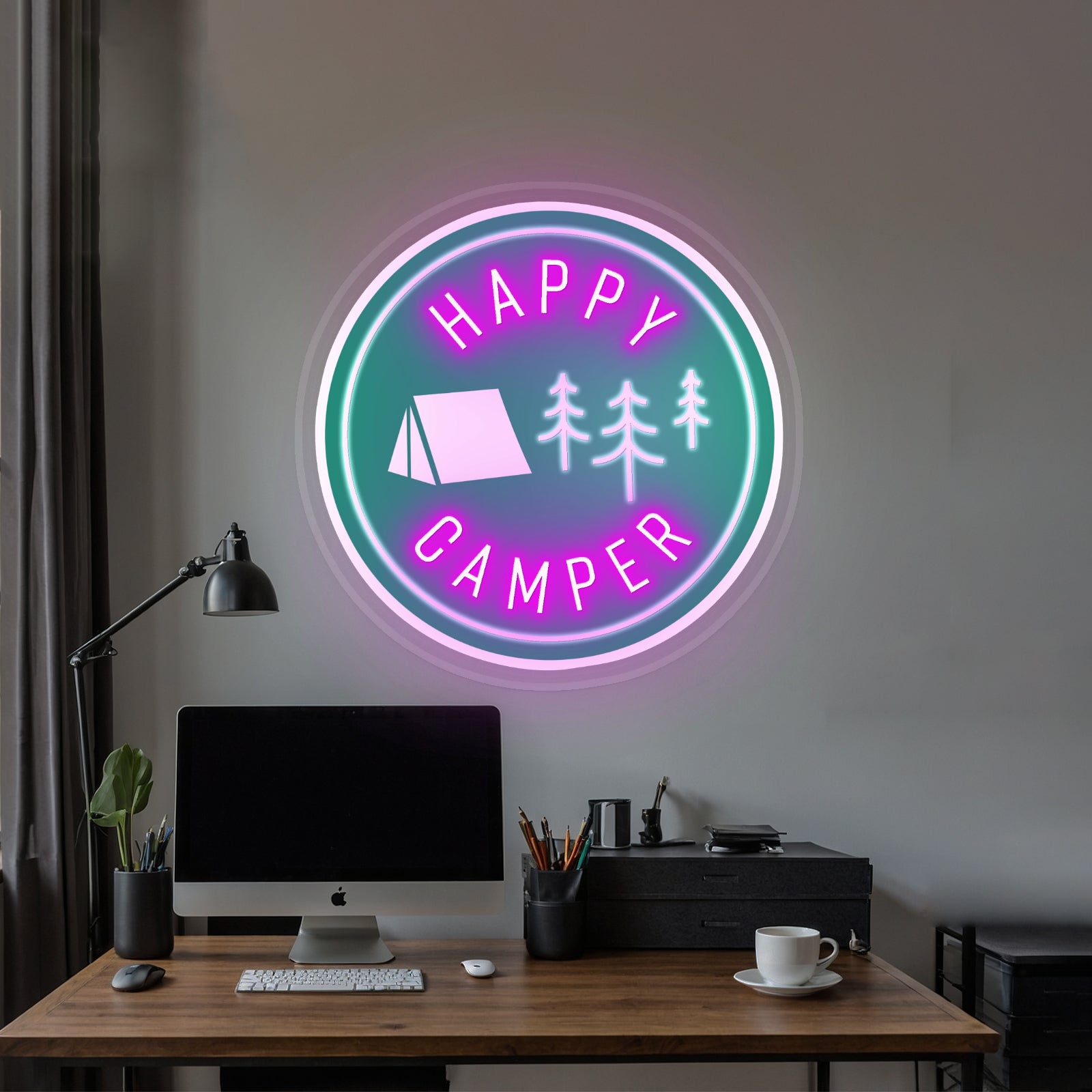 Happy Camper Green Tent Outdoor Neon Signs