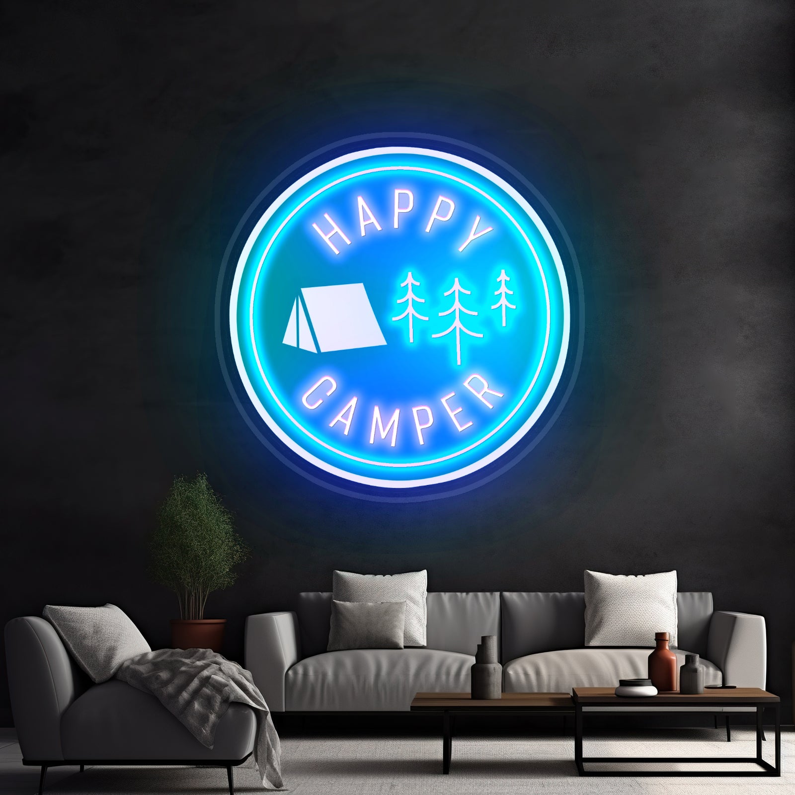 Happy Camper Green Tent Outdoor Neon Signs