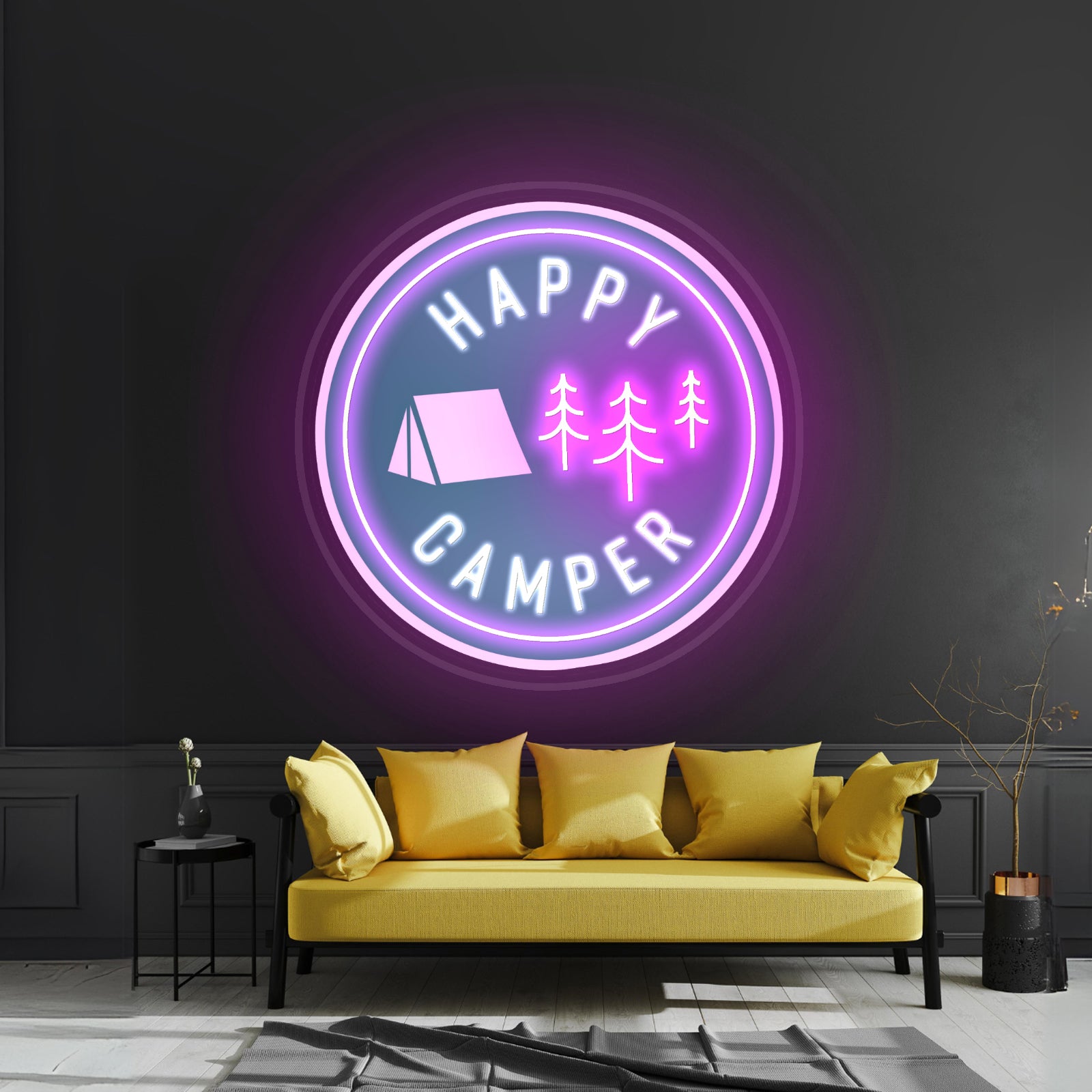 Happy Camper Green Tent Outdoor Neon Signs