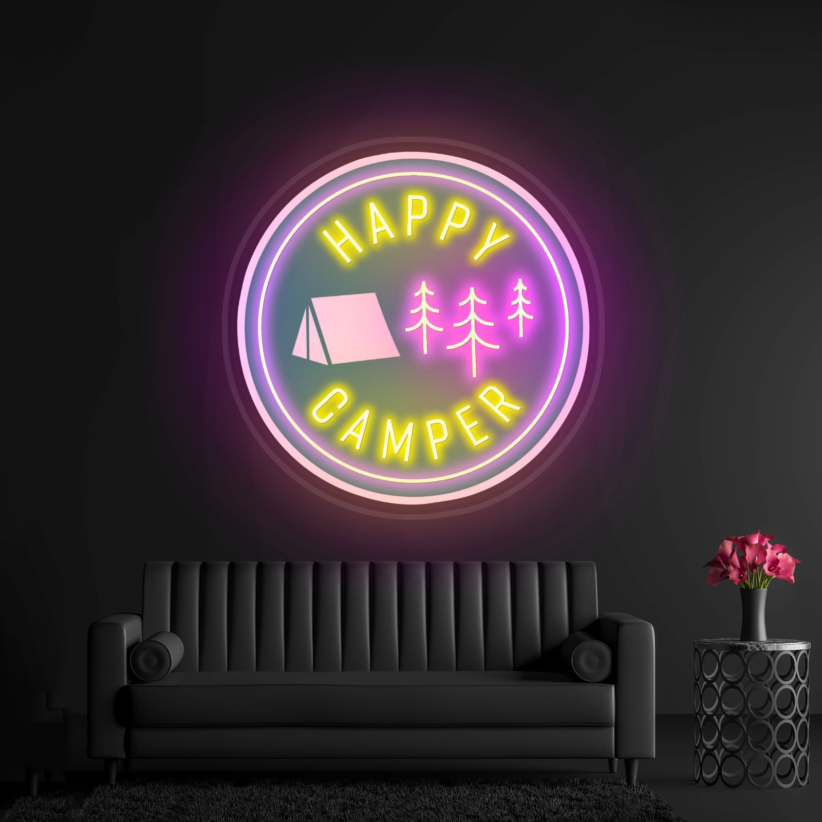 Happy Camper Green Tent Outdoor Neon Signs