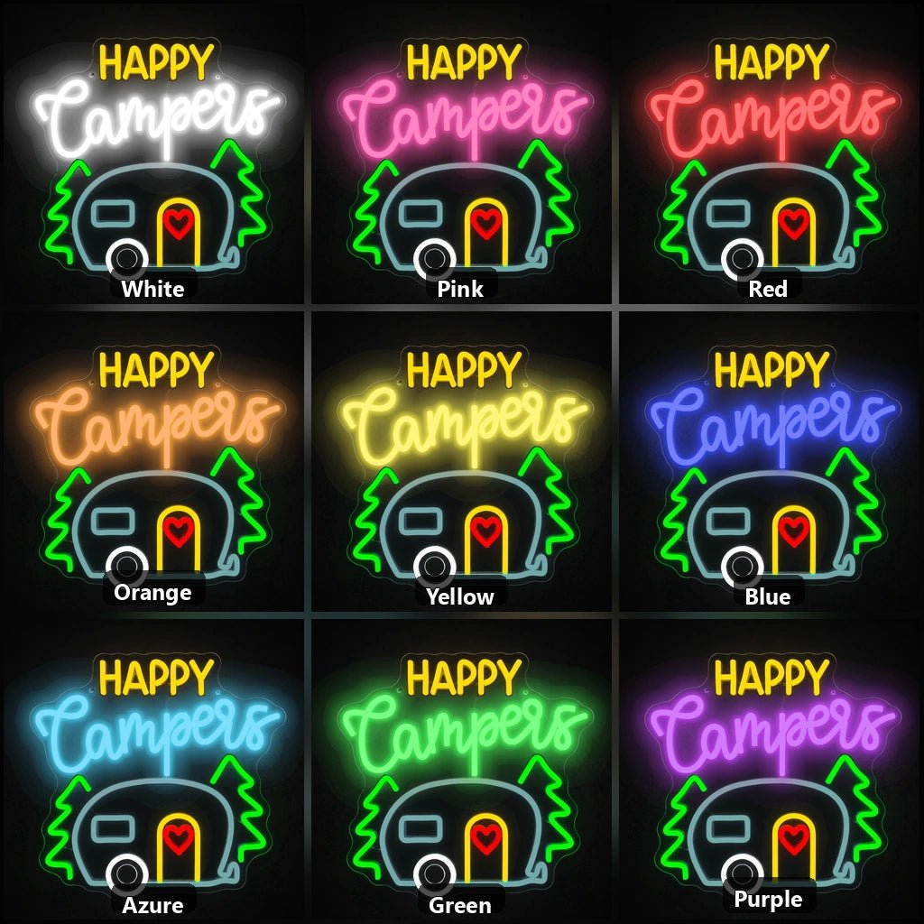 Happy Campers Pine Trailer Vintage LED Neon Sign - Shineneon
