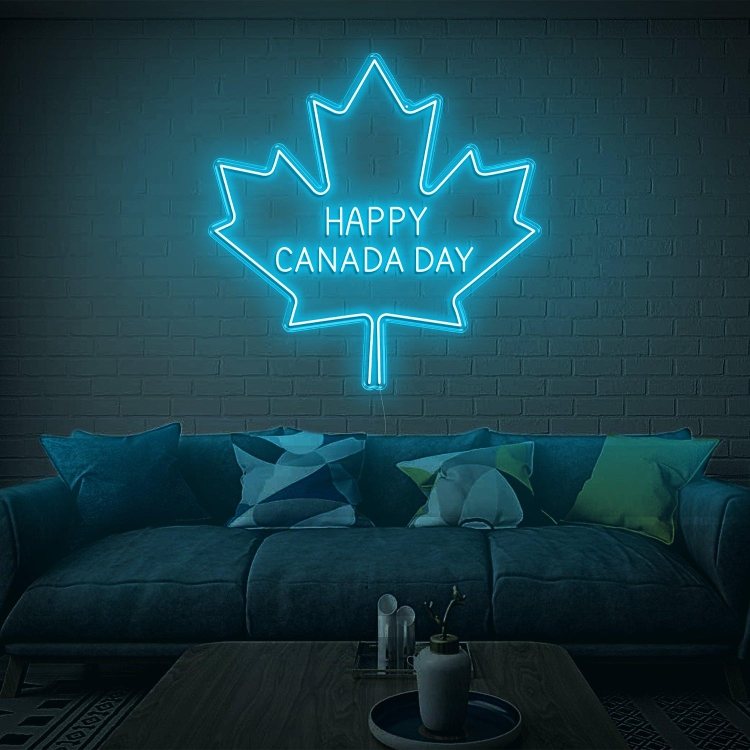 Happy Canada Day Blue-White Maple Leaf Led Neon Sign Home Decor | Shineneon