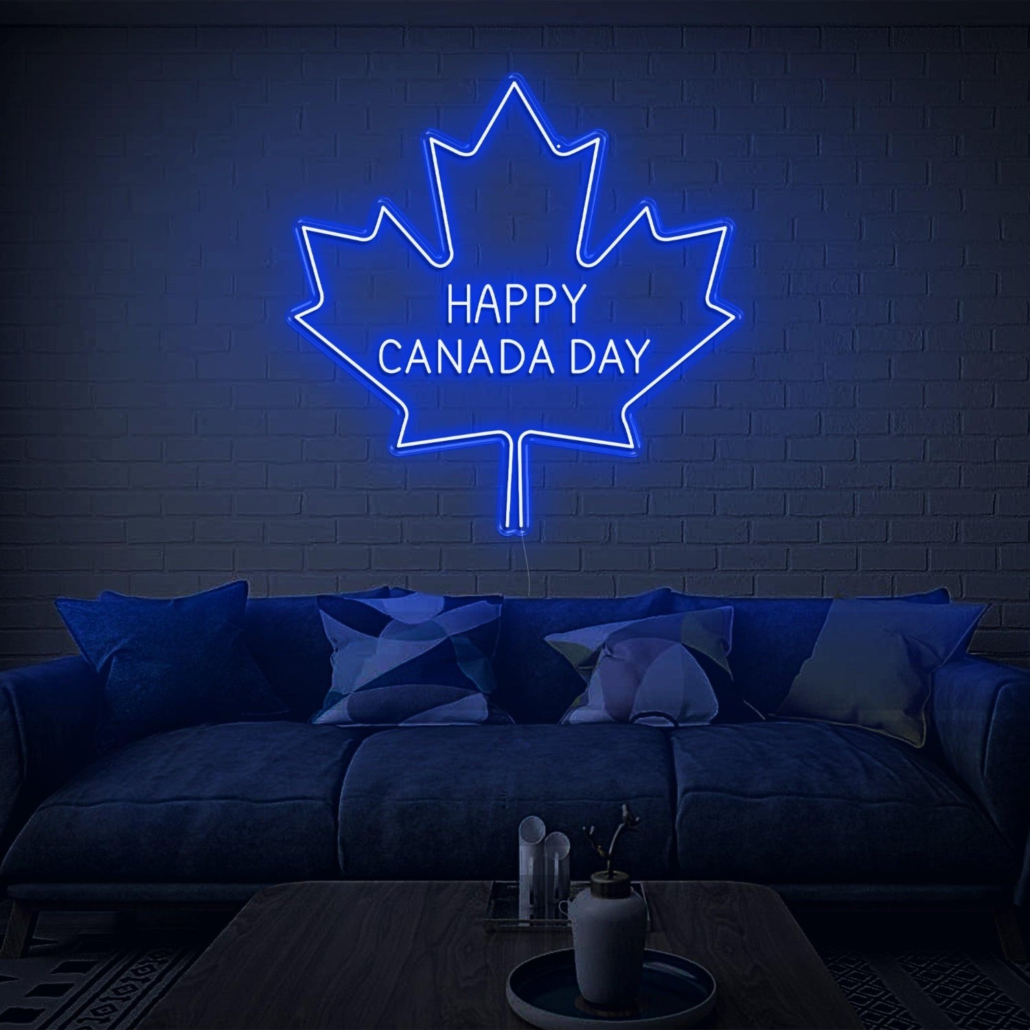 Happy Canada Day Blue-White Maple Leaf Led Neon Sign Home Decor | Shineneon
