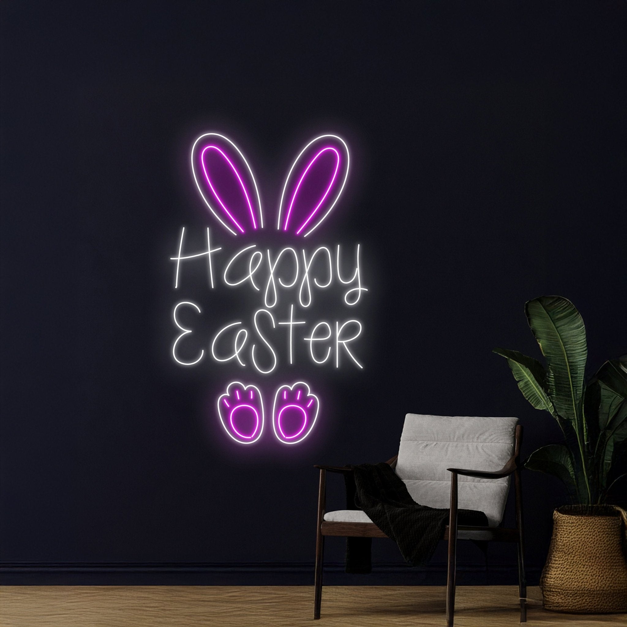Happy Easter Neon Sign Easter Room Wall Decor Bunny Led Light - Shineneon