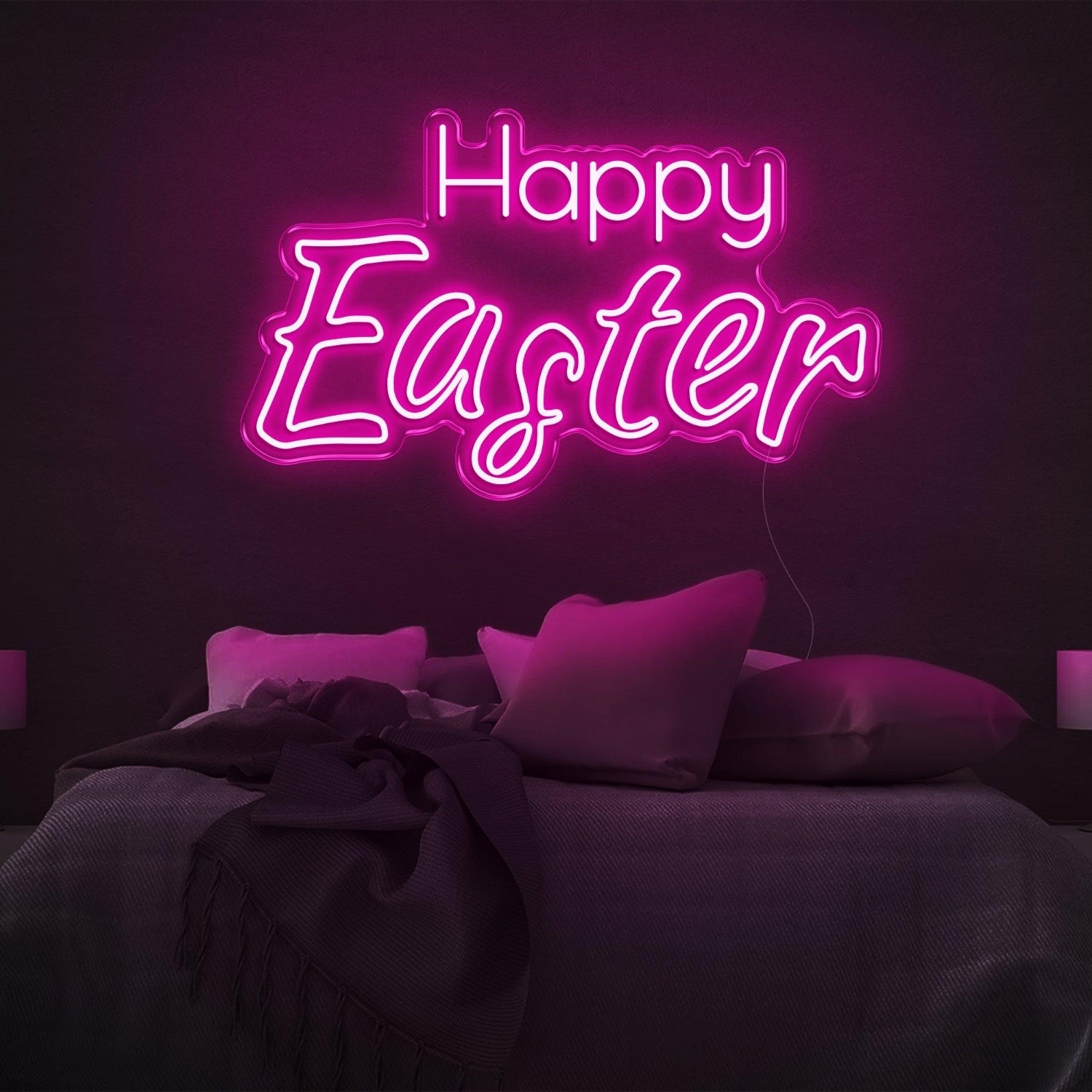 Happy Easter Warm-Yellow Script Led Neon Sign For Bedroom Wall Easter Decor | Shineneon