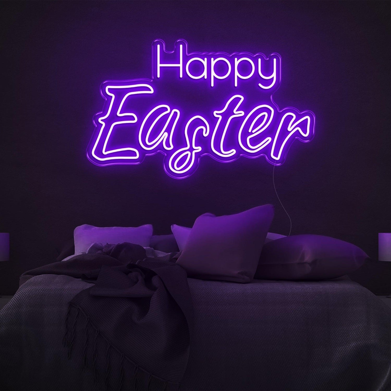 Happy Easter Warm-Yellow Script Led Neon Sign For Bedroom Wall Easter Decor | Shineneon