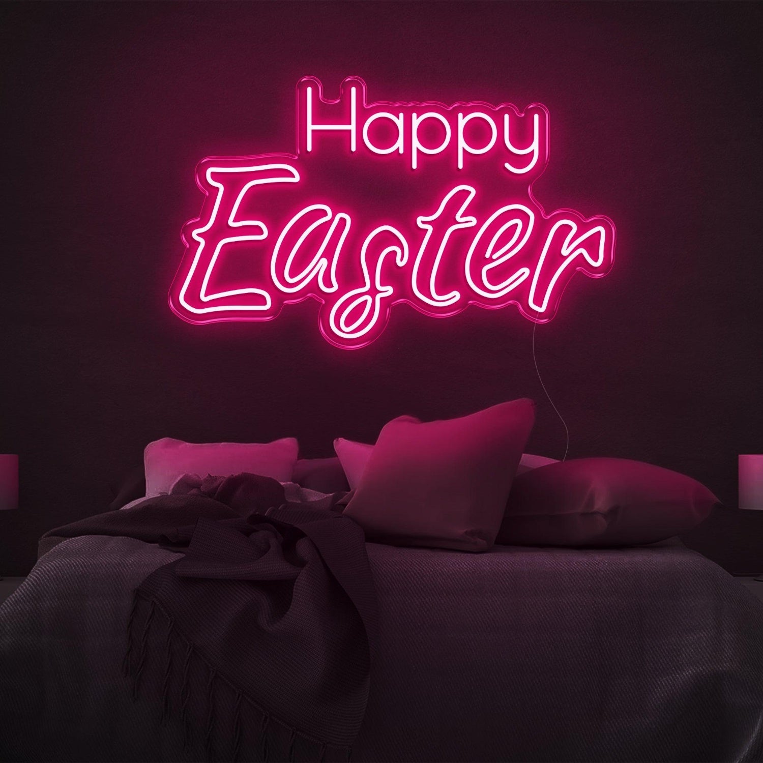 Happy Easter Warm-Yellow Script Led Neon Sign For Bedroom Wall Easter Decor | Shineneon