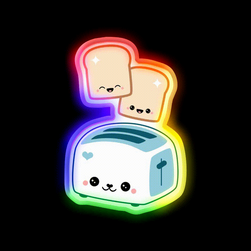 Happy Flying Toast Twins Snack Food Led Neon Sign Rgb Color - LED neon sign close-up detail