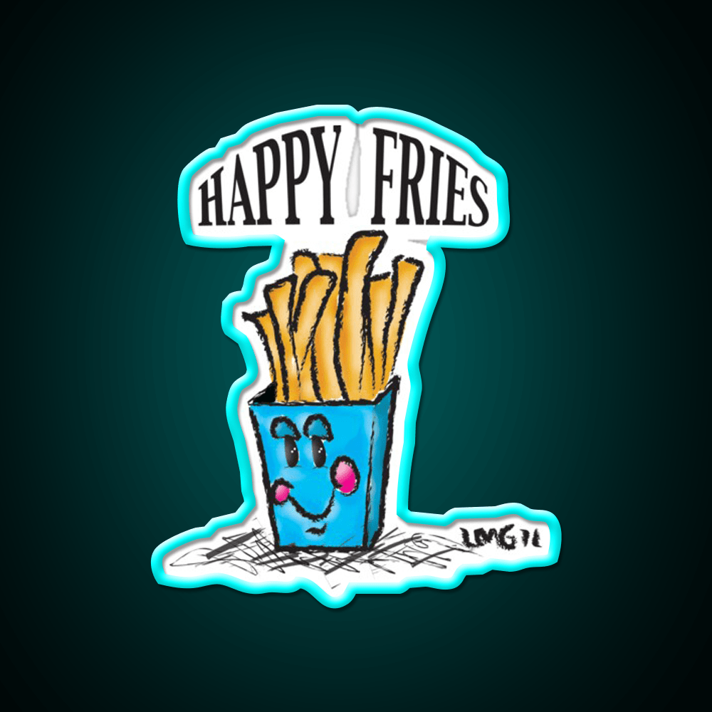Happy Fries Fast Food Led Neon Sign For Burger Place Rgb Color - Shineneon
