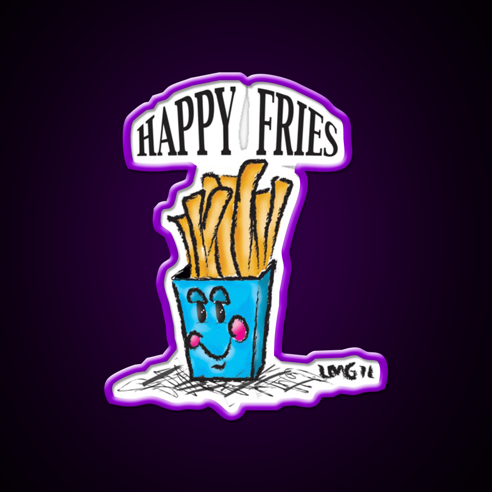 Happy Fries Fast Food Led Neon Sign For Burger Place Rgb Color - Shineneon